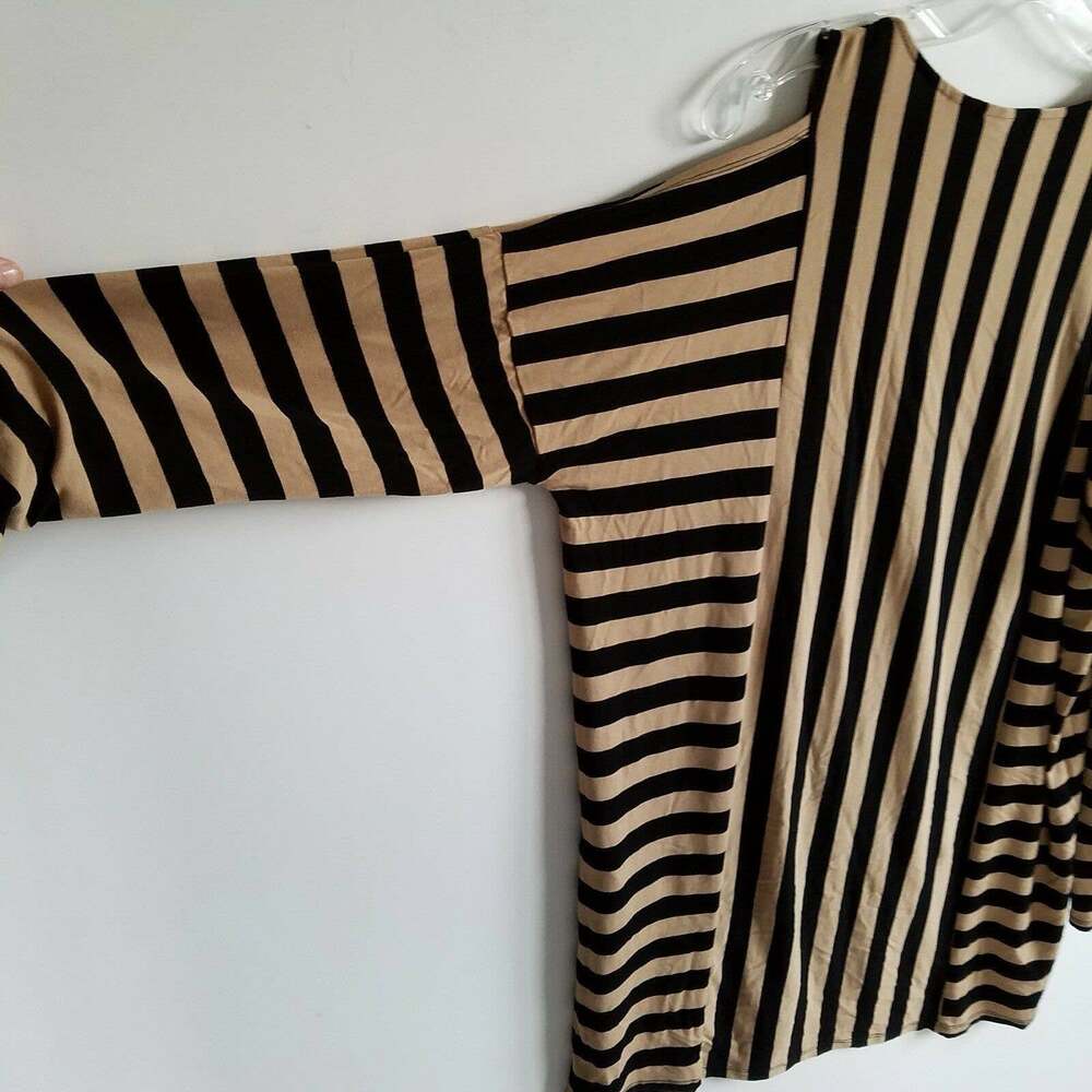 Chico’s Zenergy Women’s Tandy Cold Shoulder Tan Black Mixed Striped Tunic - Picture 7 of 10
